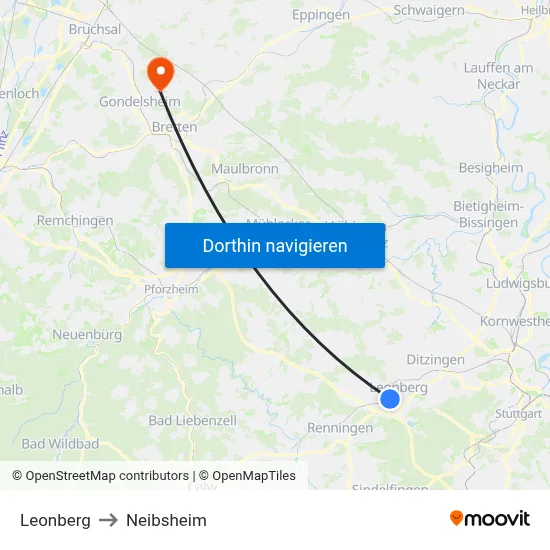 Leonberg to Neibsheim map