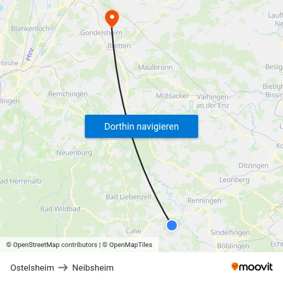 Ostelsheim to Neibsheim map