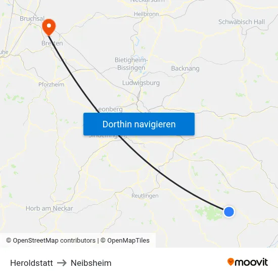 Heroldstatt to Neibsheim map