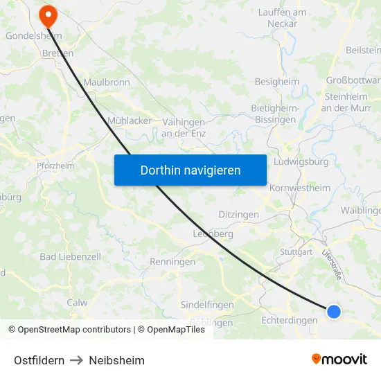 Ostfildern to Neibsheim map