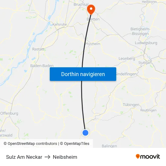 Sulz Am Neckar to Neibsheim map