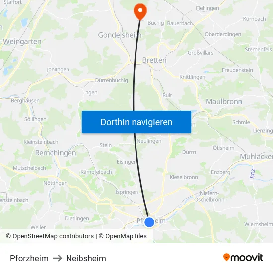Pforzheim to Neibsheim map