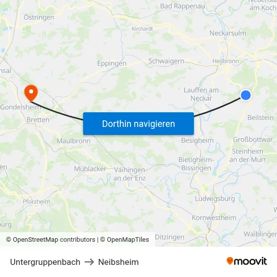 Untergruppenbach to Neibsheim map