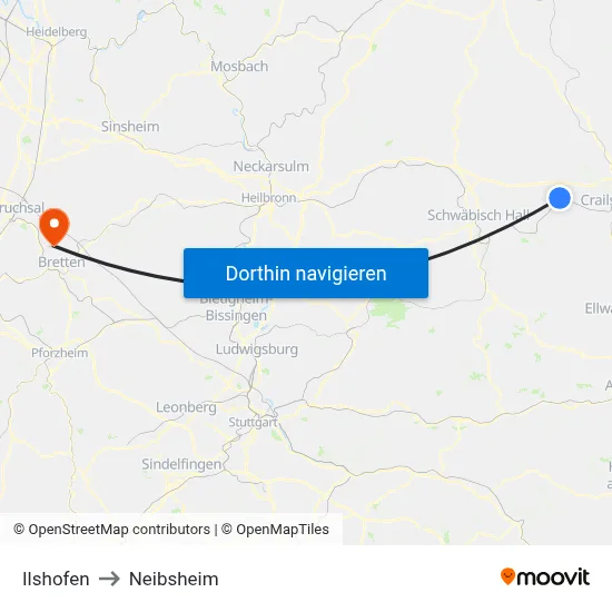Ilshofen to Neibsheim map