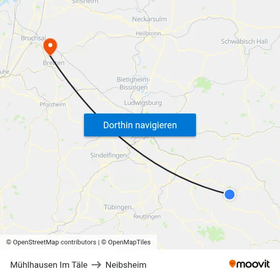 Mühlhausen Im Täle to Neibsheim map