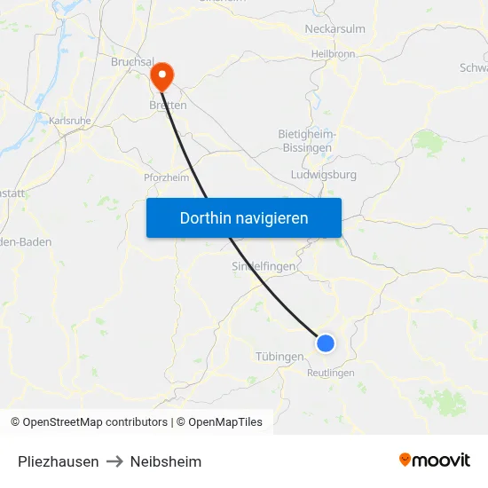Pliezhausen to Neibsheim map