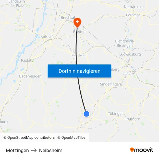 Mötzingen to Neibsheim map