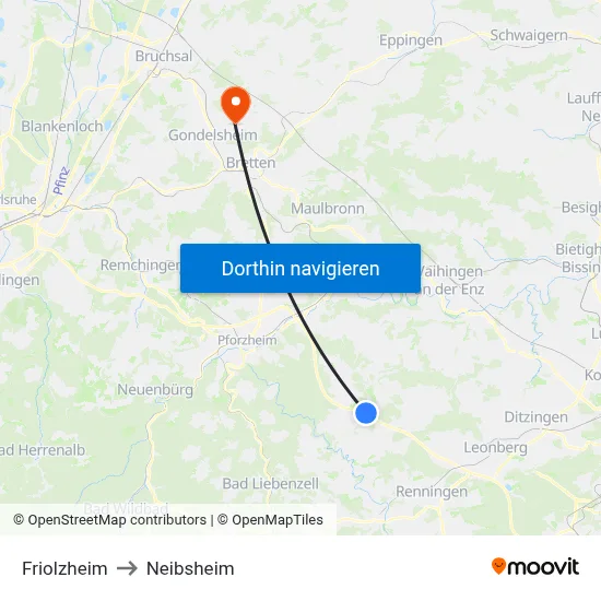 Friolzheim to Neibsheim map