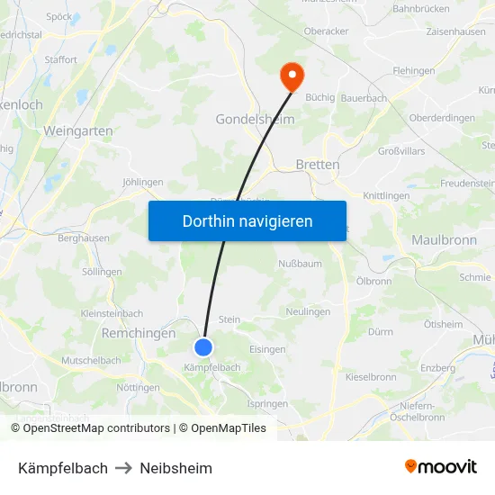 Kämpfelbach to Neibsheim map