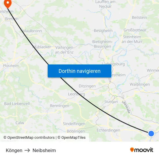 Köngen to Neibsheim map