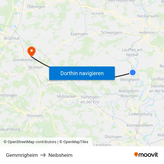 Gemmrigheim to Neibsheim map