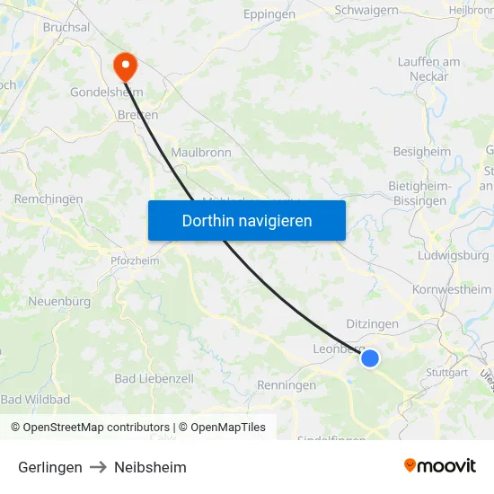 Gerlingen to Neibsheim map
