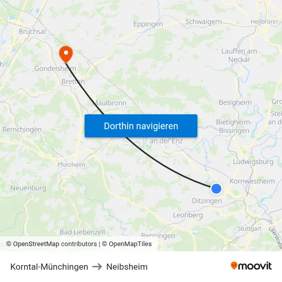 Korntal-Münchingen to Neibsheim map