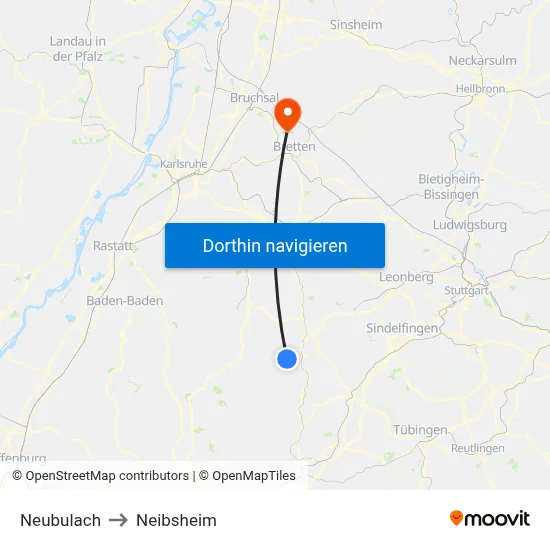 Neubulach to Neibsheim map