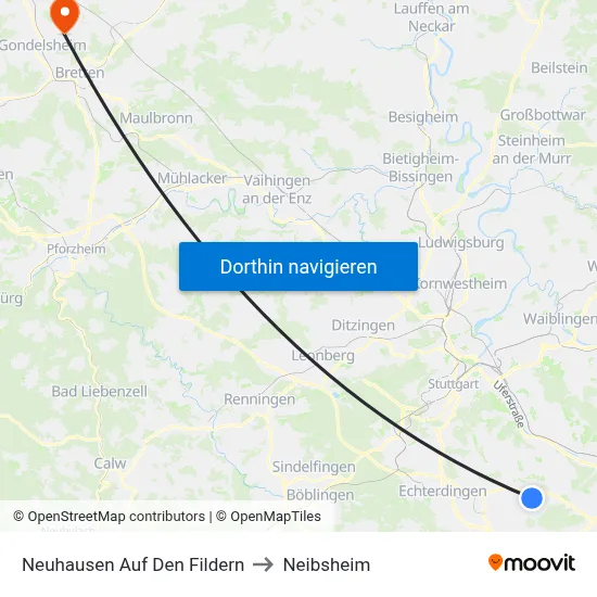 Neuhausen Auf Den Fildern to Neibsheim map
