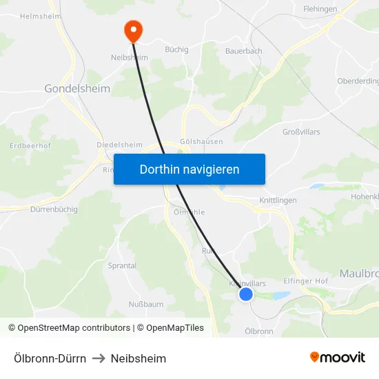 Ölbronn-Dürrn to Neibsheim map