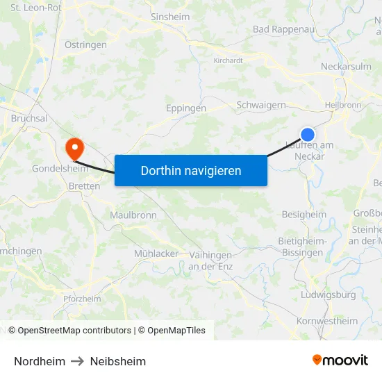 Nordheim to Neibsheim map