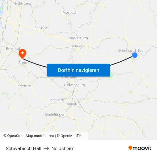 Schwäbisch Hall to Neibsheim map