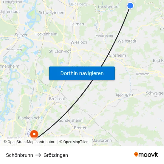 Schönbrunn to Grötzingen map