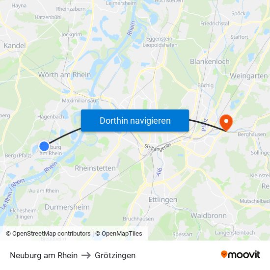 Neuburg am Rhein to Grötzingen map