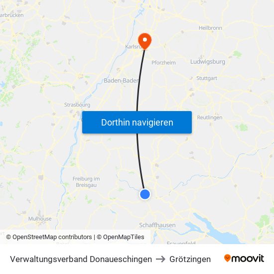 Verwaltungsverband Donaueschingen to Grötzingen map