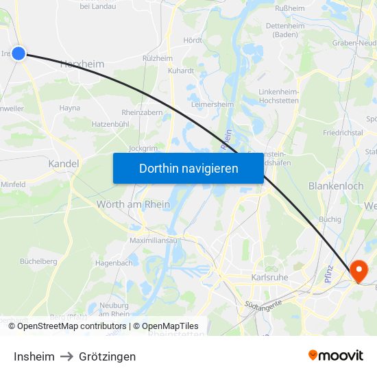 Insheim to Grötzingen map