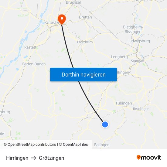 Hirrlingen to Grötzingen map