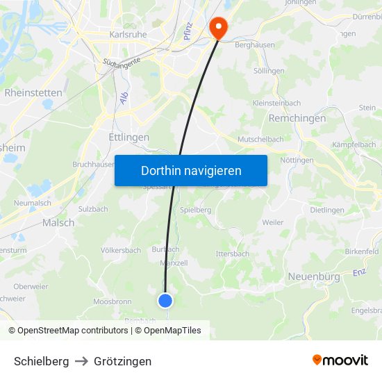 Schielberg to Grötzingen map