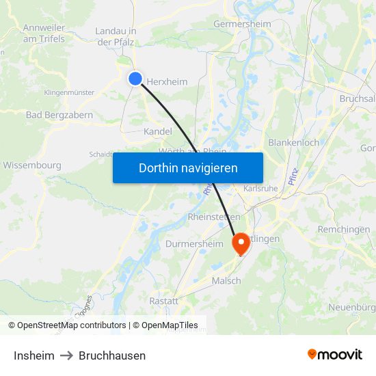 Insheim to Bruchhausen map