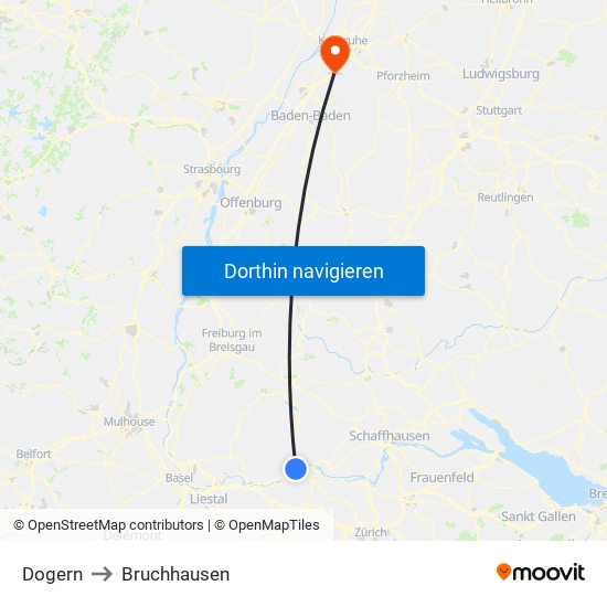 Dogern to Bruchhausen map