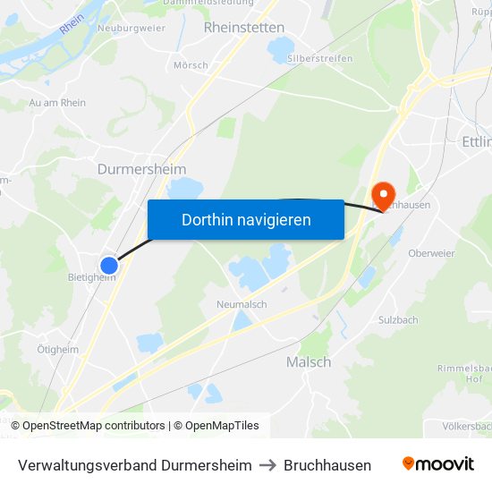 Verwaltungsverband Durmersheim to Bruchhausen map