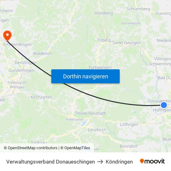 Verwaltungsverband Donaueschingen to Köndringen map