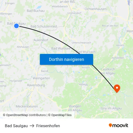 Bad Saulgau to Friesenhofen map
