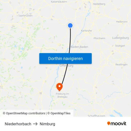 Niederhorbach to Nimburg map