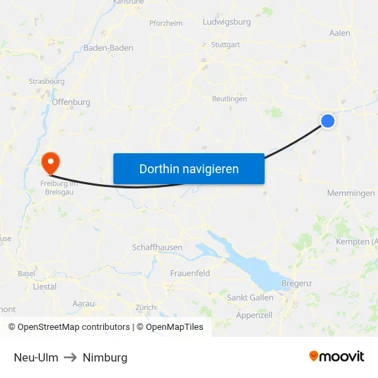 Neu-Ulm to Nimburg map