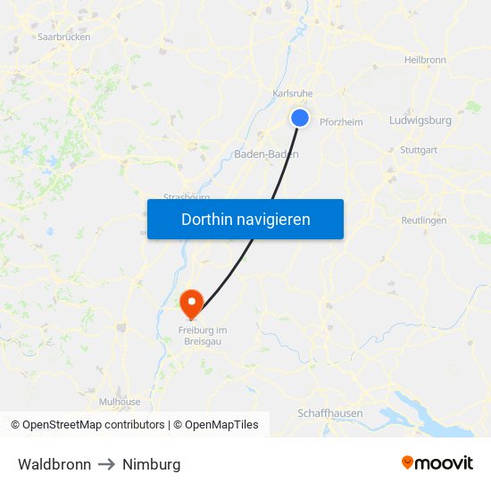 Waldbronn to Nimburg map
