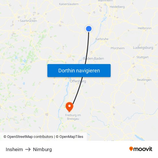 Insheim to Nimburg map
