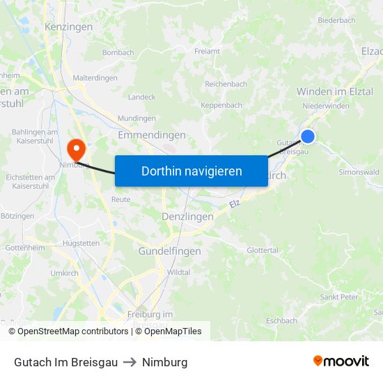 Gutach Im Breisgau to Nimburg map