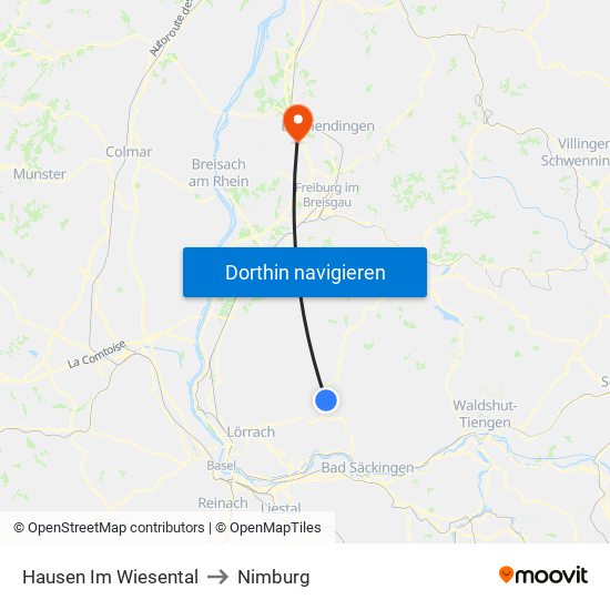 Hausen Im Wiesental to Nimburg map