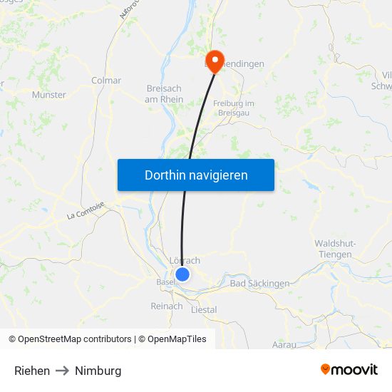 Riehen to Nimburg map