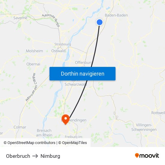 Oberbruch to Nimburg map