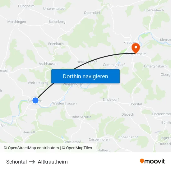 Schöntal to Altkrautheim map