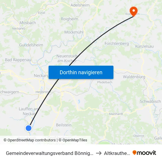 Gemeindeverwaltungsverband Bönnigheim to Altkrautheim map