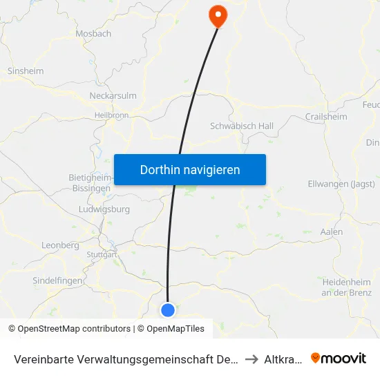 Vereinbarte Verwaltungsgemeinschaft Der Stadt Kirchheim Unter Teck to Altkrautheim map