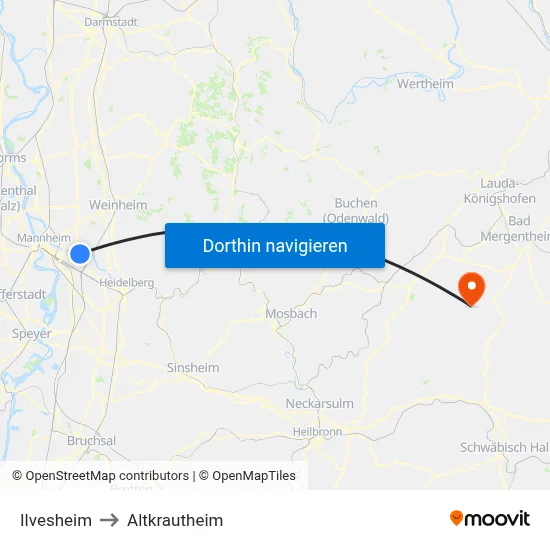 Ilvesheim to Altkrautheim map