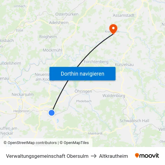 Verwaltungsgemeinschaft Obersulm to Altkrautheim map