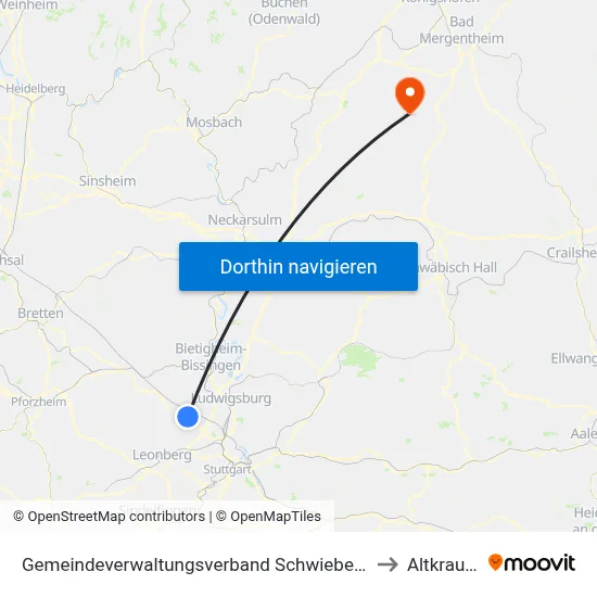 Gemeindeverwaltungsverband Schwieberdingen-Hemmingen to Altkrautheim map