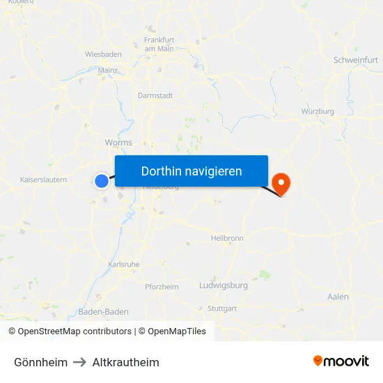 Gönnheim to Altkrautheim map