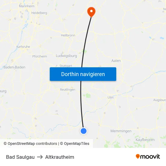 Bad Saulgau to Altkrautheim map
