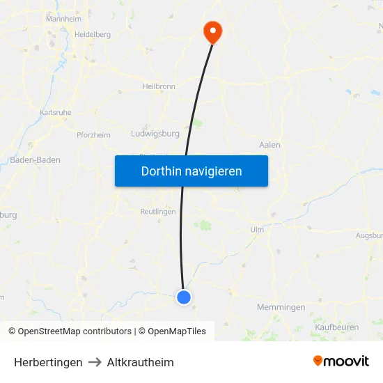 Herbertingen to Altkrautheim map